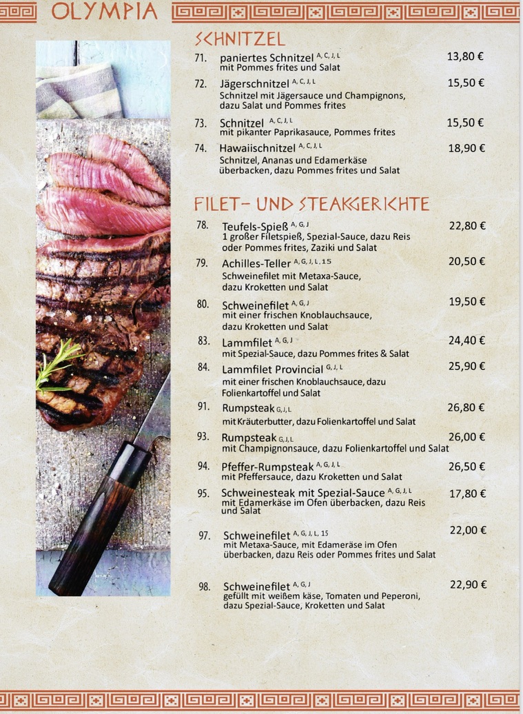 Restaurant Olympia Speisekarte